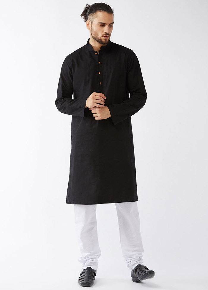 2 Pc Black Cotton Kurta With White Churidar VDVAS30062113 - Indian Silk House Agencies