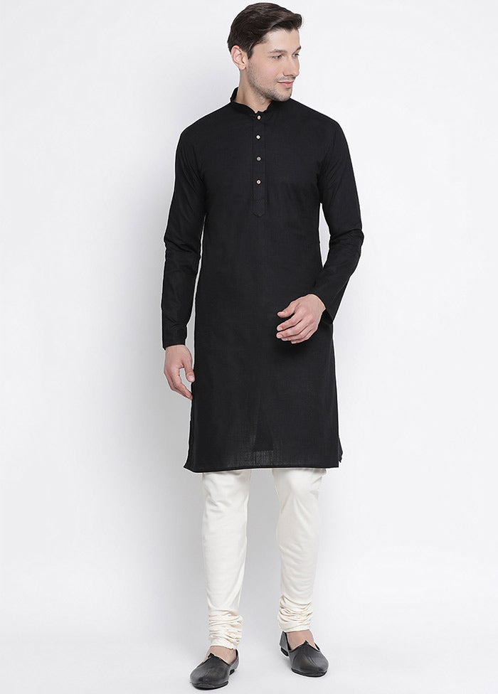 2 Pc Black Cotton Kurta With Beige Churidar VDVAS30062045 - Indian Silk House Agencies