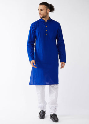 2 Pc Blue Cotton Kurta With White Churidar VDVAS30062112 - Indian Silk House Agencies