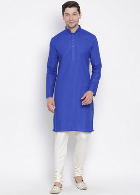 2 Pc Royal Blue Cotton Kurta With Beige Churidar VDVAS30062046 - Indian Silk House Agencies