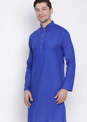 2 Pc Royal Blue Cotton Kurta With Beige Churidar VDVAS30062046 - Indian Silk House Agencies