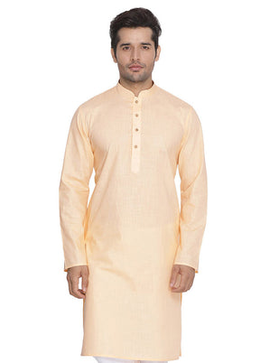 Light Orange Cotton Solid Kurta VDVAS30062312 - Indian Silk House Agencies