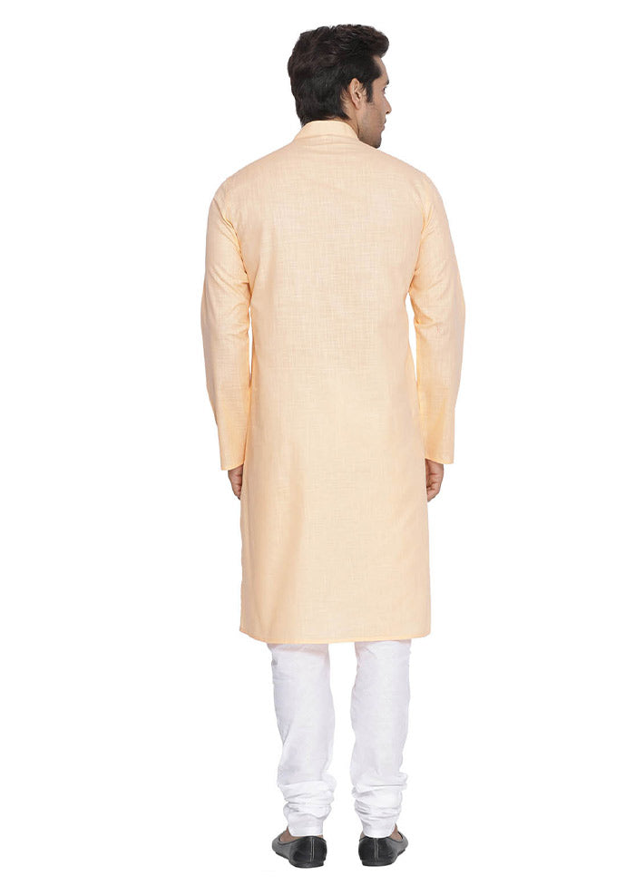 2 Pc Light Orange Cotton Kurta With White Churidar VDVAS30062059 - Indian Silk House Agencies