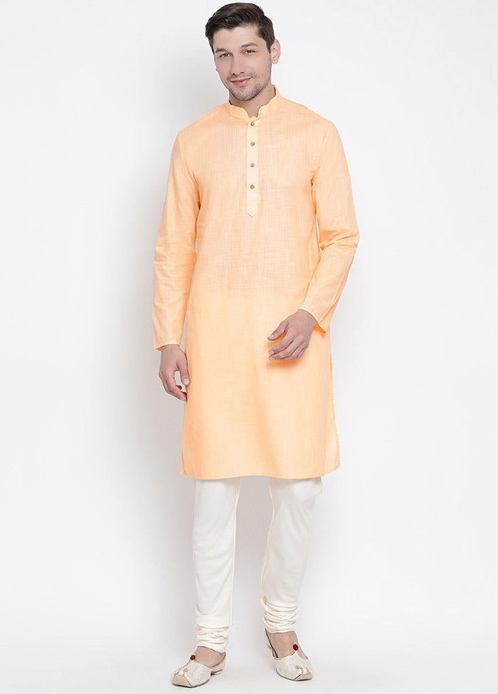 2 Pc Light Orange Cotton Kurta With Beige Churidar VDVAS30062047 - Indian Silk House Agencies