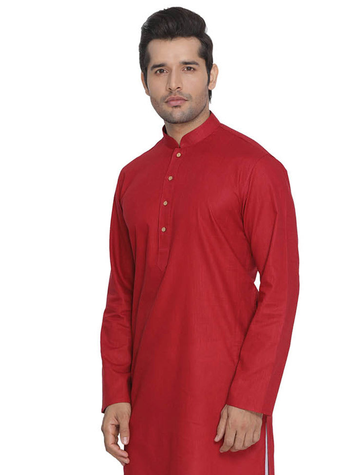 2 Pc Maroon Cotton Kurta With White Churidar VDVAS30062060 - Indian Silk House Agencies