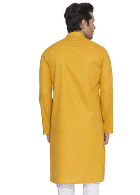 Mustard Cotton Solid Kurta VDVAS30062314 - Indian Silk House Agencies