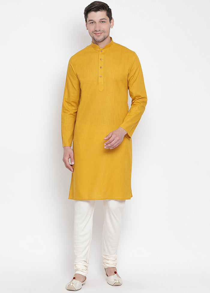 2 Pc Mustard Cotton Kurta With Beige Churidar VDVAS30062049 - Indian Silk House Agencies