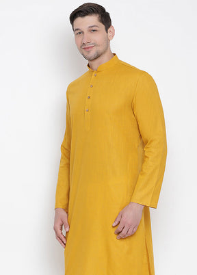 2 Pc Mustard Cotton Kurta With Beige Churidar VDVAS30062049 - Indian Silk House Agencies