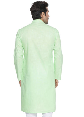 Mint Green Cotton Solid Kurta VDVAS30062315 - Indian Silk House Agencies