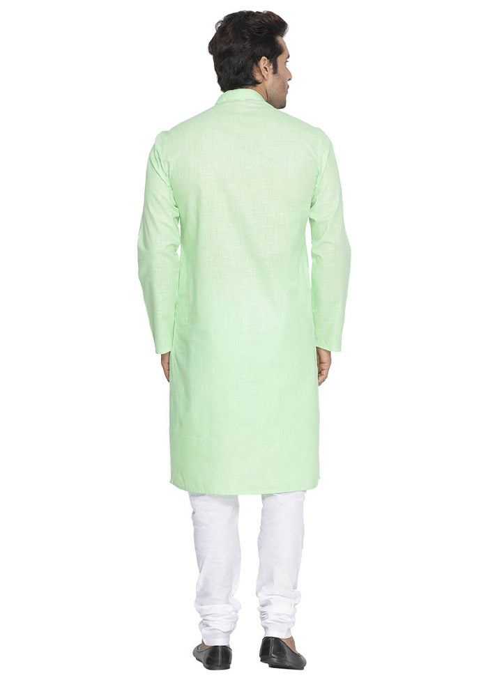 2 Pc Mint Green Cotton Kurta With White Churidar VDVAS30062062 - Indian Silk House Agencies