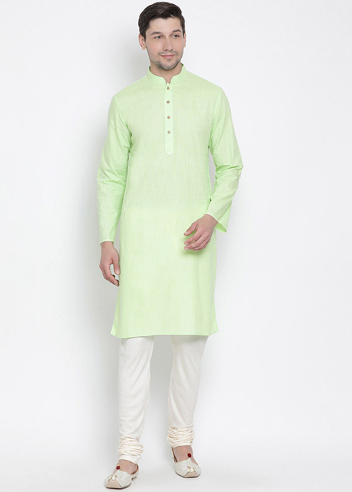 2 Pc Mint Green Cotton Kurta With Beige Churidar VDVAS30062050 - Indian Silk House Agencies