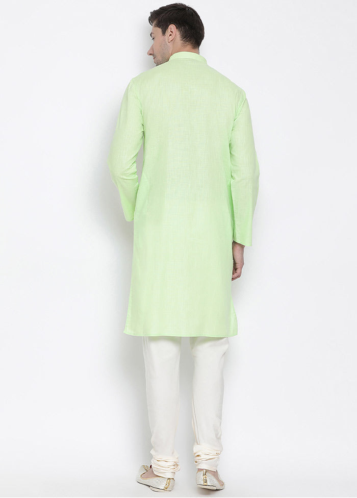 2 Pc Mint Green Cotton Kurta With Beige Churidar VDVAS30062050 - Indian Silk House Agencies