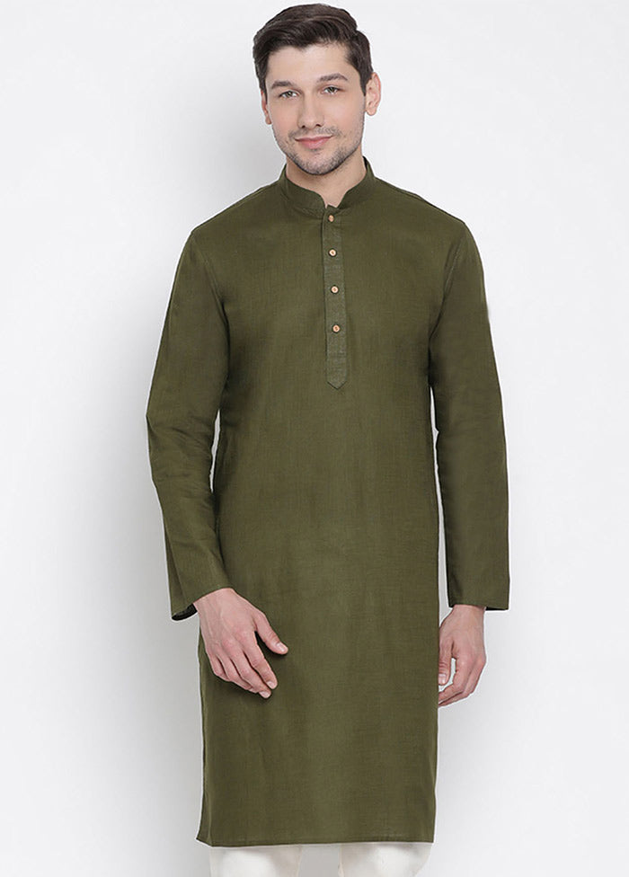 Mehendi Cotton Solid Kurta VDVAS30062316 - Indian Silk House Agencies