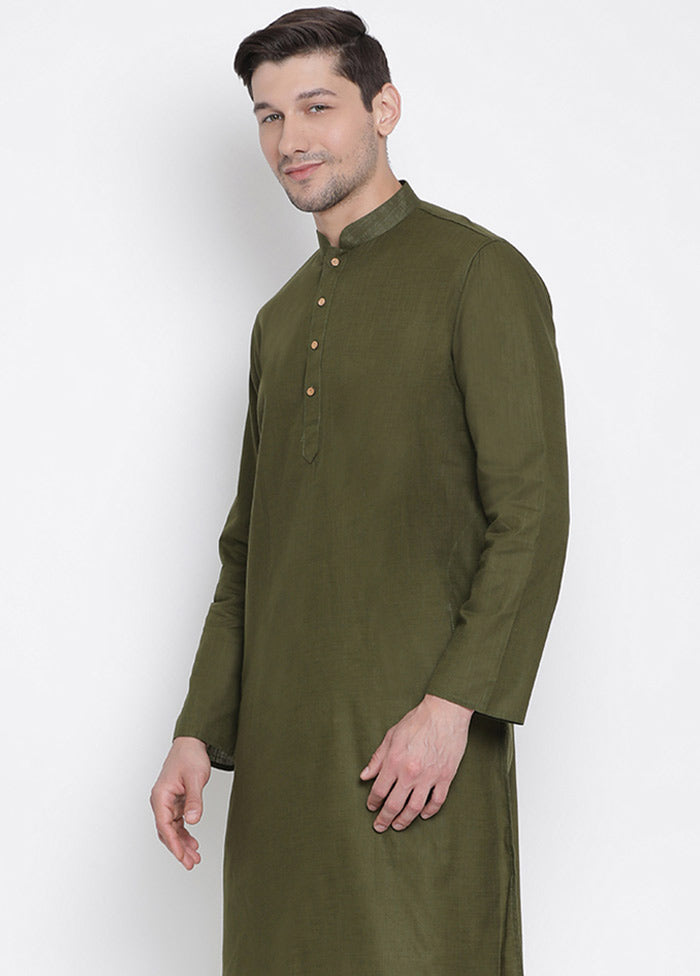 2 Pc Green Cotton Kurta With Beige Churidar VDVAS30062051 - Indian Silk House Agencies