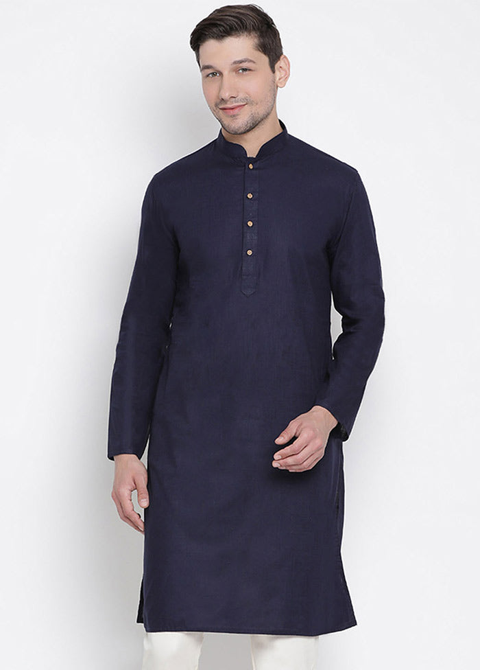 Navy Blue Cotton Solid Kurta VDVAS30062317 - Indian Silk House Agencies