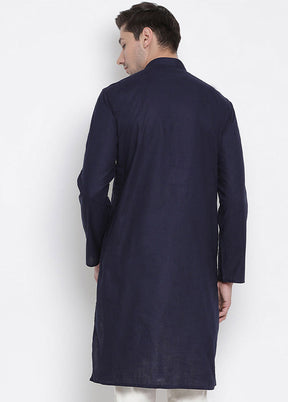 Navy Blue Cotton Solid Kurta VDVAS30062317 - Indian Silk House Agencies