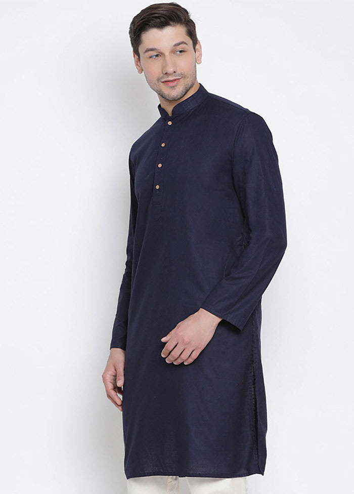 Navy Blue Cotton Solid Kurta VDVAS30062317 - Indian Silk House Agencies