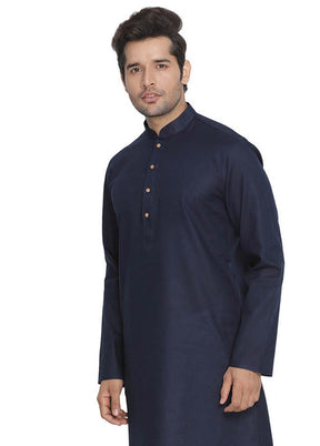 2 Pc Navy Blue Cotton Kurta With White Churidar VDVAS30062064 - Indian Silk House Agencies