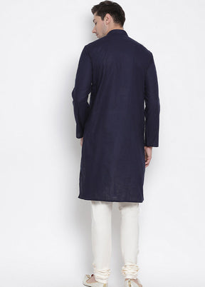 2 Pc Navy Blue Cotton Kurta With Beige Churidar VDVAS30062052 - Indian Silk House Agencies