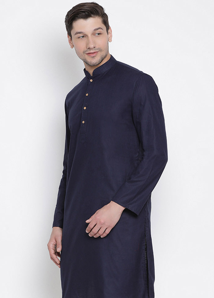 2 Pc Navy Blue Cotton Kurta With Beige Churidar VDVAS30062052 - Indian Silk House Agencies