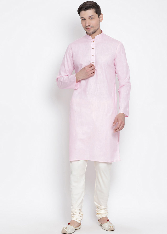 2 Pc Pink Cotton Kurta With Beige Churidar VDVAS30062053 - Indian Silk House Agencies