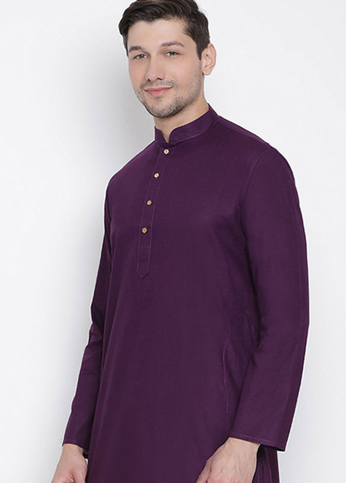 Purple Cotton Solid Kurta VDVAS30062319 - Indian Silk House Agencies