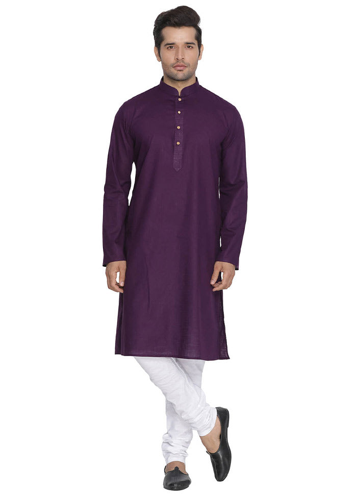 2 Pc Purple Cotton Kurta With White Churidar VDVAS30062066 - Indian Silk House Agencies