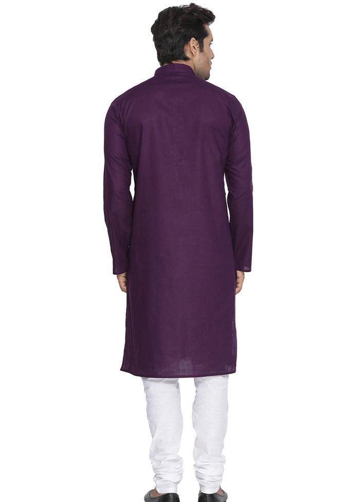 2 Pc Purple Cotton Kurta With White Churidar VDVAS30062066 - Indian Silk House Agencies