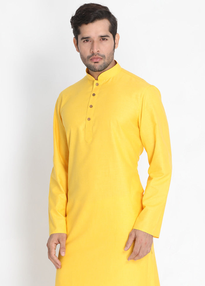 2 Pc Yellow Cotton Kurta With Beige Churidar VDVAS30062040 - Indian Silk House Agencies