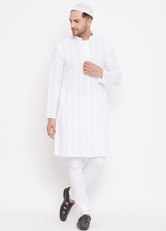 2 Pc White Cotton Kurta Pajama Set - Indian Silk House Agencies