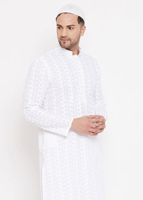 2 Pc White Cotton Kurta Pajama Set - Indian Silk House Agencies