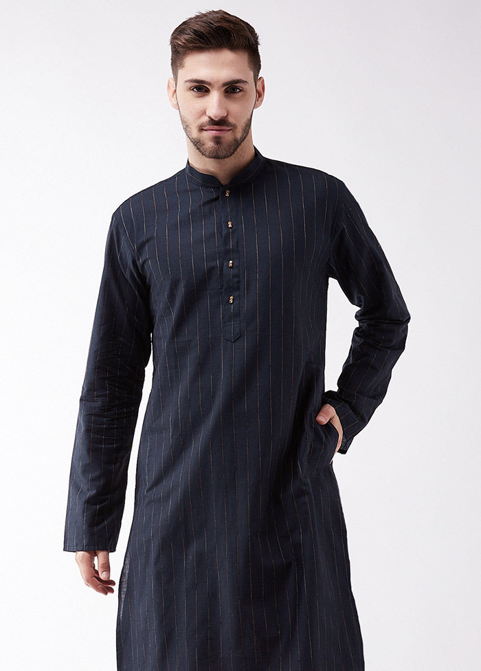 Navy Blue Cotton Printed Kurta VDVAS30062332 - Indian Silk House Agencies