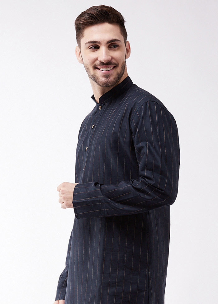 Navy Blue Cotton Printed Kurta VDVAS30062332 - Indian Silk House Agencies