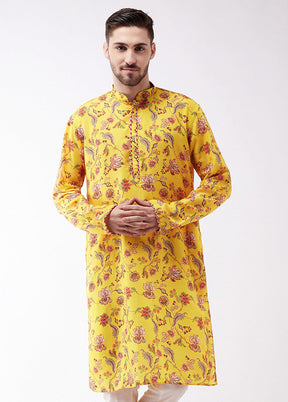 Mustard Dupion Silk Printed Kurta VDVAS30062325 - Indian Silk House Agencies