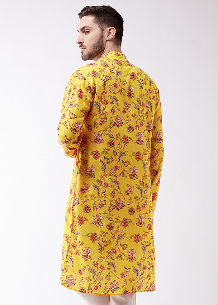 Mustard Dupion Silk Printed Kurta VDVAS30062325 - Indian Silk House Agencies