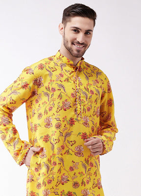 Mustard Dupion Silk Printed Kurta VDVAS30062325 - Indian Silk House Agencies