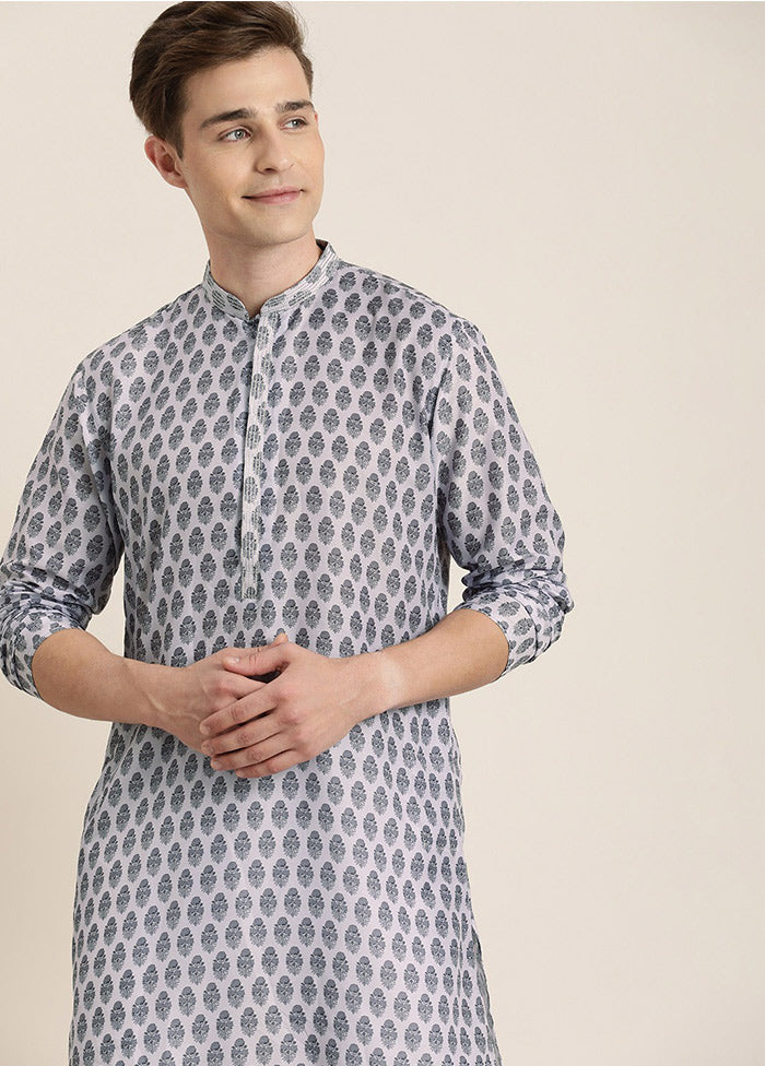 Grey Cotton Printed Kurta VDVAS30062341 - Indian Silk House Agencies