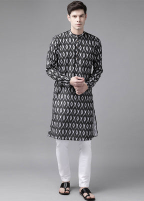 Black Cotton Printed Kurta VDVAS30062335 - Indian Silk House Agencies