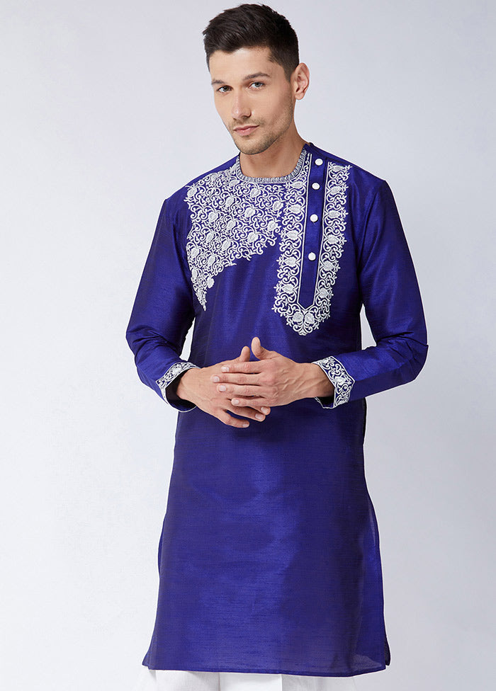 Blue Dupion Silk Printed Kurta VDVAS30062339 - Indian Silk House Agencies