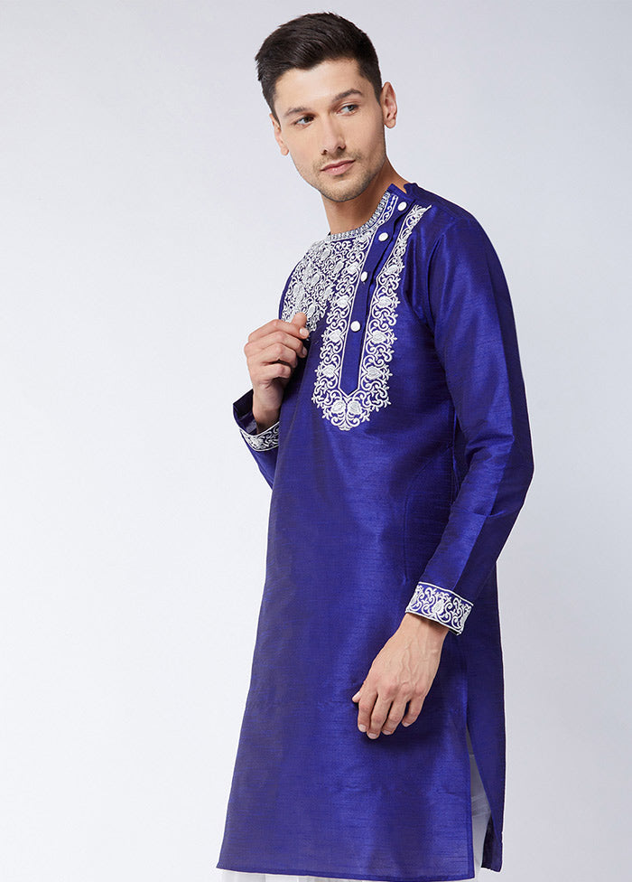 Blue Dupion Silk Printed Kurta VDVAS30062339 - Indian Silk House Agencies