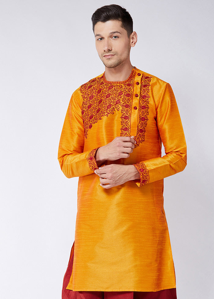 Orange Dupion Silk Printed Kurta VDVAS30062337 - Indian Silk House Agencies