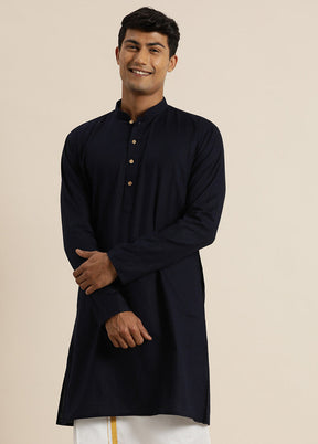 Navy Blue Cotton Printed Kurta VDVAS30062352 - Indian Silk House Agencies