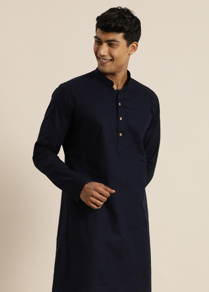 Navy Blue Cotton Printed Kurta VDVAS30062352 - Indian Silk House Agencies