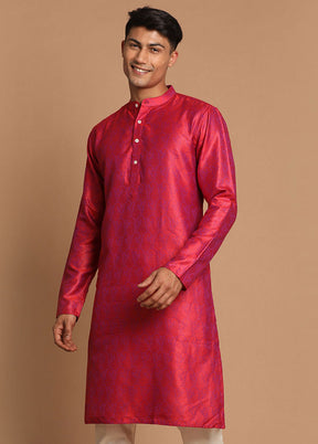 Red Dupion Silk Printed Kurta VDVAS30062361 - Indian Silk House Agencies