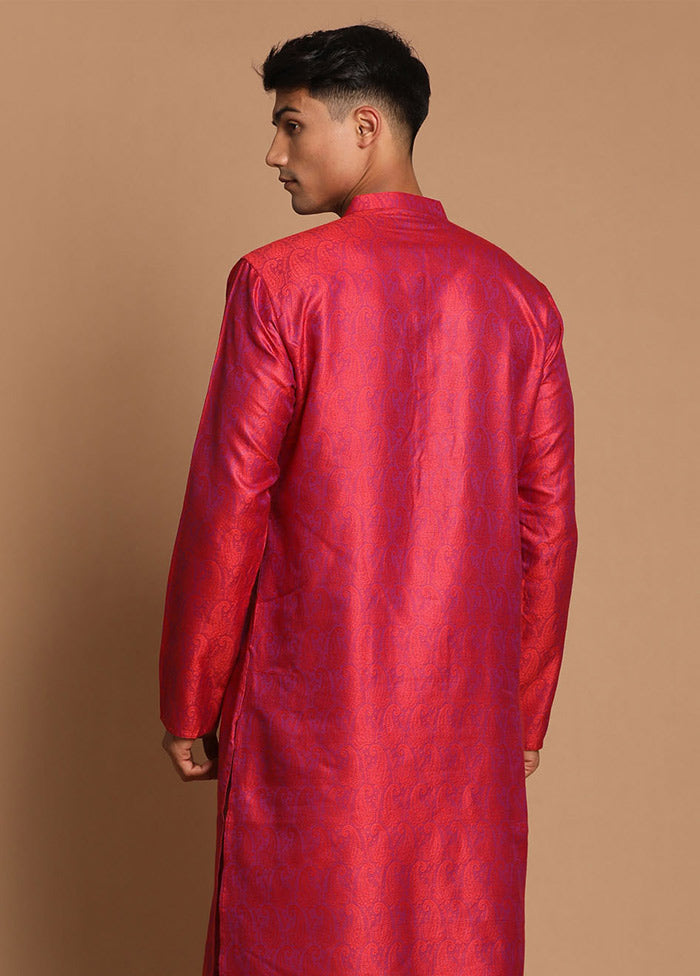 Red Dupion Silk Printed Kurta VDVAS30062361 - Indian Silk House Agencies