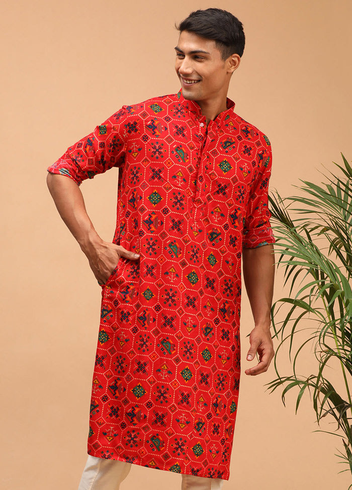 Red Cotton Printed Kurta VDVAS30062365 - Indian Silk House Agencies