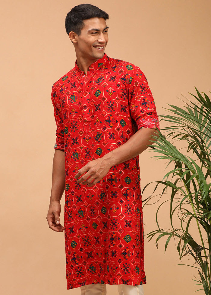 Red Cotton Printed Kurta VDVAS30062365 - Indian Silk House Agencies