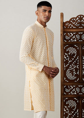 Yellow Georgette Printed Kurta VDVAS30062370 - Indian Silk House Agencies