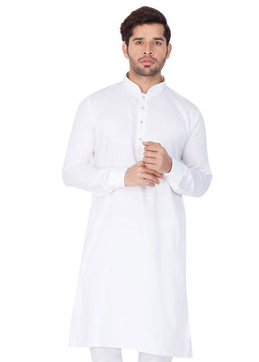 2 Pc White Cotton Kurta Pajama Set VDVAS30062025 - Indian Silk House Agencies