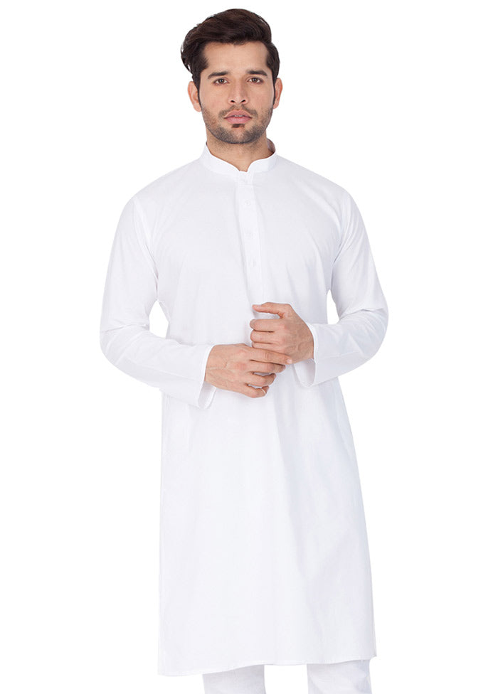 White Cotton Solid Kurta VDVAS30062294 - Indian Silk House Agencies